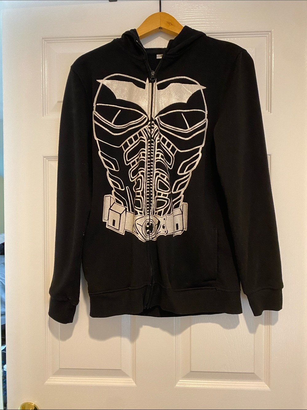 Black Zip-Up Hoodie with Silver Batman Chest Graphic